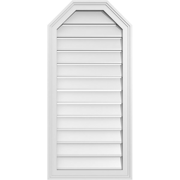 Ekena Millwork Octagonal Top Surface Mount PVC Gable Vent w/ 2"W x 1-1/2"P Brickmould Frame, 18"W x 38"H - GVPOT18X3802SF