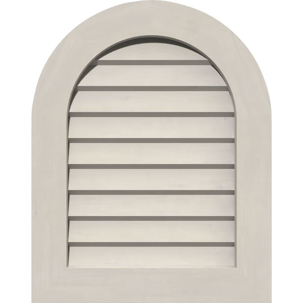 Ekena Millwork Round Top Gable Vent Primed, Non-Functional, Pine Gable Vent w/ Decorative Face Frame, 16"W x 22"H - GVWRT16X2202SDPPI