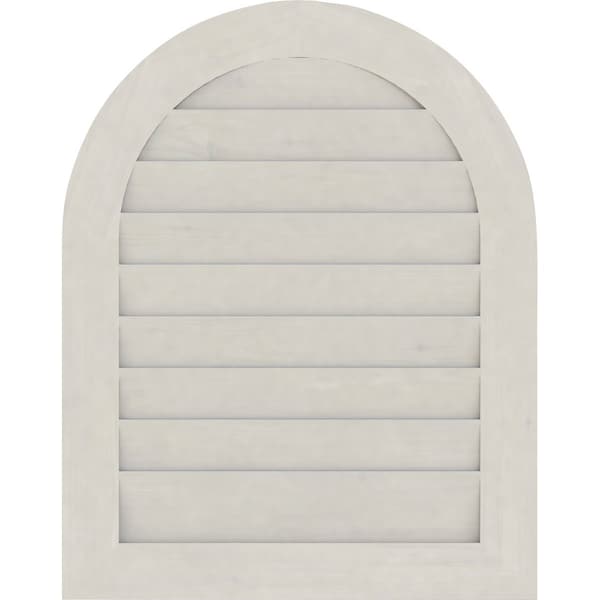 Ekena Millwork Round Top Gable Vent Primed, Non-Functional, Pine Gable Vent w/ Decorative Face Frame, 16"W x 22"H - GVWRT16X2202SDPPI