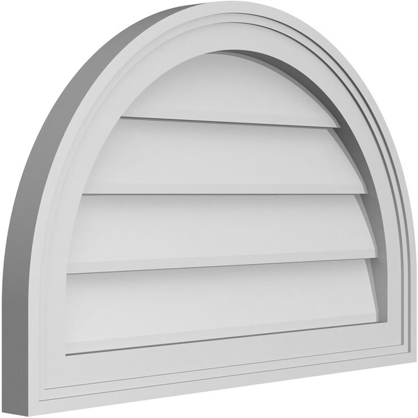 Ekena Millwork Round Top Surface Mount PVC Gable Vent w/ 2"W x 1-1/2"P Brickmould Frame, 24"W x 16"H - GVPRT24X1602SN