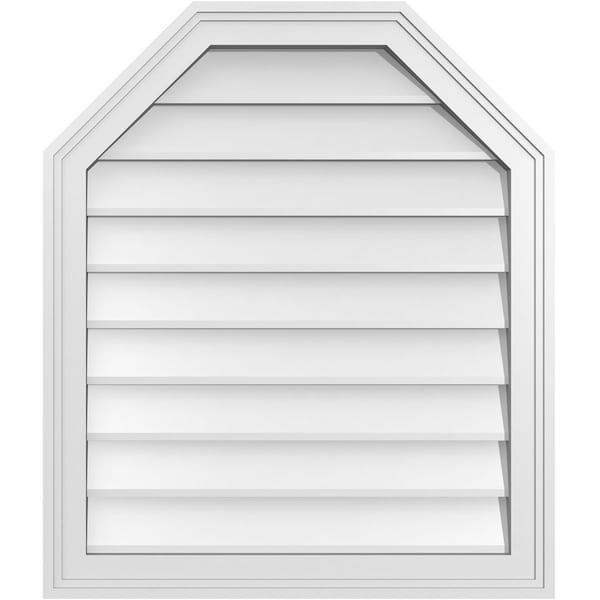 Ekena Millwork Octagonal Top Surface Mount PVC Gable Vent w/ 2"W x 1-1/2"P Brickmould Frame, 24"W x 28"H - GVPOT24X2802SN