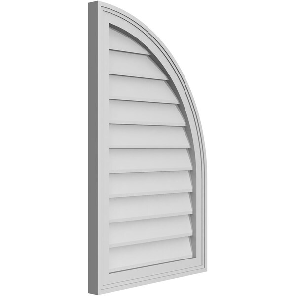 Ekena Millwork Quarter Round Top Right Surface Mount PVC Gable Vent w/ 2"W x 1-1/2"P Brickmould Frame, 20"W x 32"H - GVPQR20X3202SN