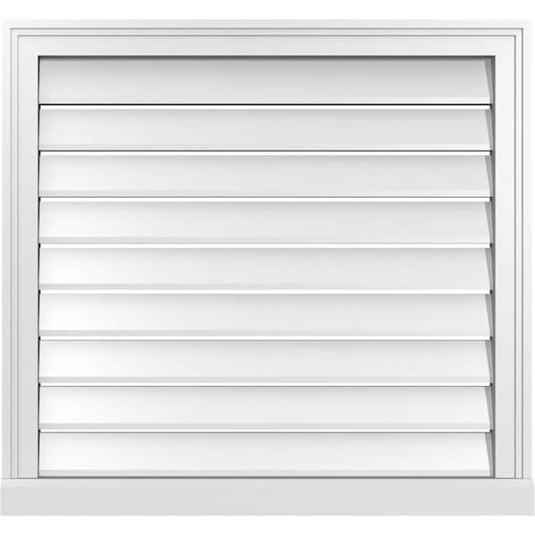 Ekena Millwork Vertical Surface Mount PVC Gable Vent: Functional, w/ 2"W x 2"P Brickmould Sill Frame, 30"W x 28"H - GVPVE30X2803SF