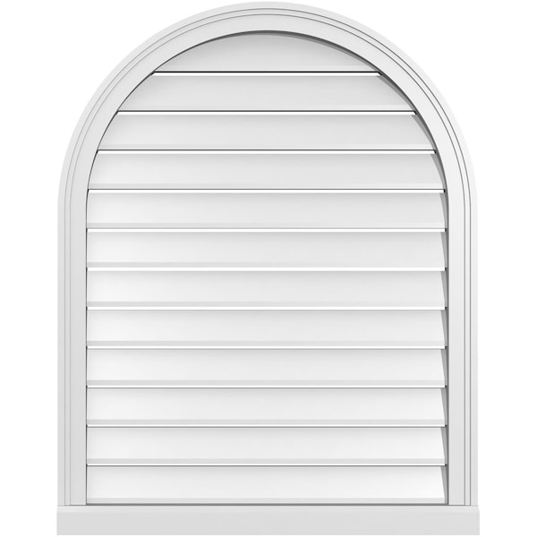 Ekena Millwork Round Top Surface Mount PVC Gable Vent: Functional, w/ 2"W x 2"P Brickmould Sill Frame, 30"W x 38"H - GVPRT30X3803SF