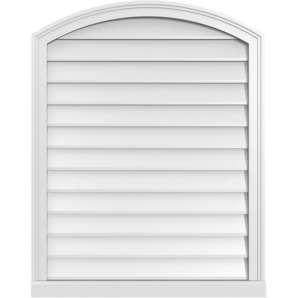 Ekena Millwork Arch Top Surface Mount PVC Gable Vent: Functional, w/ 2"W x 2"P Brickmould Sill Frame, 30"W x 38"H - GVPAR30X3803SF