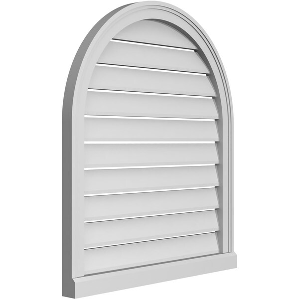 Ekena Millwork Round Top Surface Mount PVC Gable Vent: Functional, w/ 2"W x 2"P Brickmould Sill Frame, 28"W x 32"H - GVPRT28X3203SF