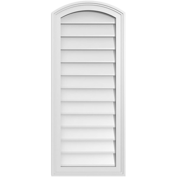 Ekena Millwork Arch Top Surface Mount PVC Gable Vent: Functional, w/ 2"W x 1-1/2"P Brickmould Frame, 16"W x 38"H - GVPAR16X3802SF