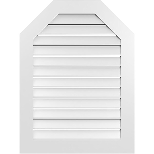 Ekena Millwork Octagonal Top Surface Mount PVC Gable Vent: Functional, w/ 3-1/2"W x 1"P Standard Frame, 30"W x 40"H - GVPOT30X4001SF