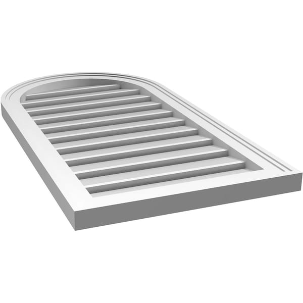 Ekena Millwork Round Top Surface Mount PVC Gable Vent: Functional, w/ 2"W x 1-1/2"P Brickmould Frame, 18"W x 34"H - GVPRT18X3402SF