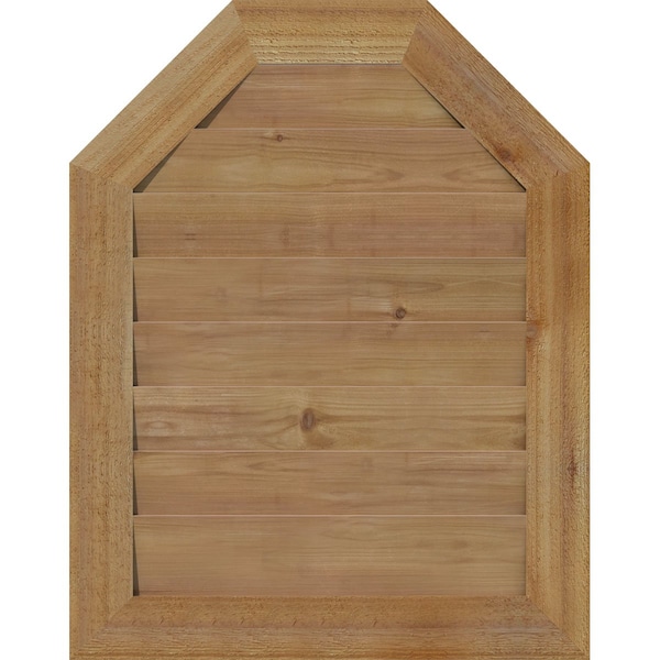 Ekena Millwork Octagonal Top Gable Vent Western Red Cedar Gable Vent w/Decorative Face Frame, 12"W x 34"H - GVWOT12X3402RDUWR