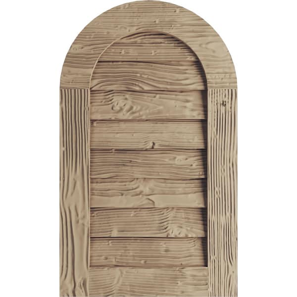 Ekena Millwork Timberthane Sandblasted Round Top Faux Wood Non-Functional Gable Vent, Primed Tan, 12"W x 18"H - GVURRT12X18DSDPR