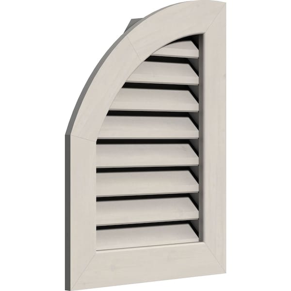 Ekena Millwork Quarter Round Top Left Primed, Functional, Pine Gable Vent w/ 1" x 4" Flat Trim Frame, 15"W x 12"H - GVWQL15X1201SFPPI