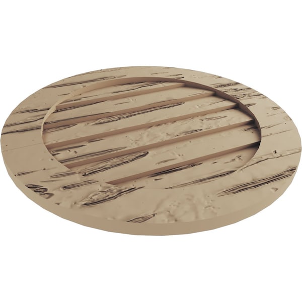 Ekena Millwork Timberthane Pecky Cypress Round Faux Wood Non-Functional Gable Vent, Primed Tan, 30"W x 30"H - GVURRO30DPCPR