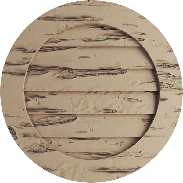 Ekena Millwork Timberthane Pecky Cypress Round Faux Wood Non-Functional Gable Vent, Primed Tan, 30"W x 30"H - GVURRO30DPCPR
