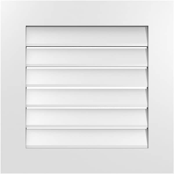 Ekena Millwork Vertical Surface Mount PVC Gable Vent: Functional, w/ 3-1/2"W x 1"P Standard Frame, 24"W x 24"H - GVPVE24X2401SF
