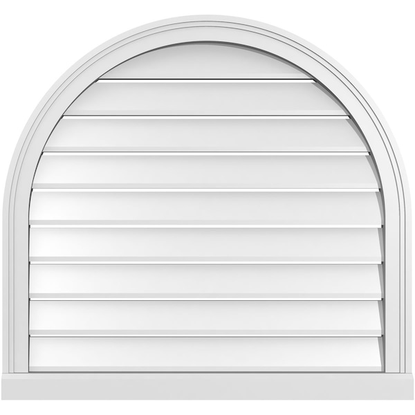 Ekena Millwork Round Top Surface Mount PVC Gable Vent: Functional, w/ 2"W x 2"P Brickmould Sill Frame, 32"W x 30"H - GVPRT32X3003SF