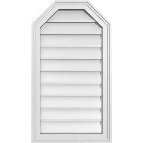 Ekena Millwork Octagonal Top Surface Mount PVC Gable Vent w/ 2"W x 1-1/2"P Brickmould Frame, 18"W x 32"H - GVPOT18X3202SN