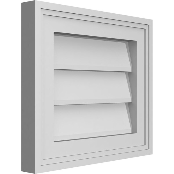 Ekena Millwork Vertical Surface Mount PVC Gable Vnt: Non-Functional, w/2"W x 1-1/2"H, Brickmould Frame, 14"W x 12"H - GVPVE14X1202SN