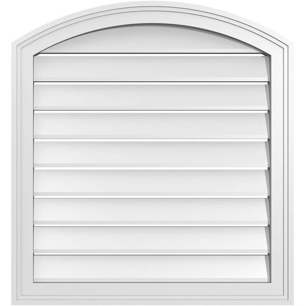 Ekena Millwork Arch Top Surface Mount PVC Gable Vent: Non-Functional, w/2"W x 1-1/2"P Brickmould Frame, 26"W x 26"H - GVPAR26X2602SN