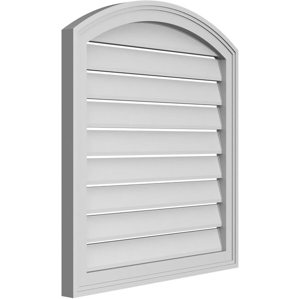 Ekena Millwork Arch Top Surface Mount PVC Gable Vent: Non-Functional, w/2"W x 1-1/2"P Brickmould Frame, 26"W x 26"H - GVPAR26X2602SN