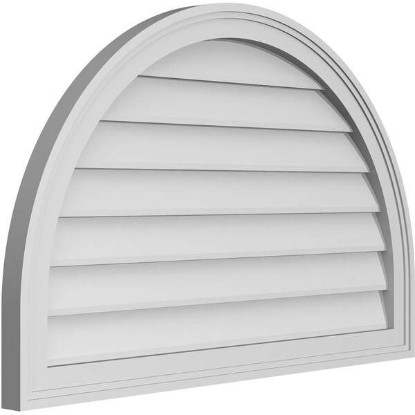 Ekena Millwork Round Top Surface Mount PVC Gable Vent w/ 2"W x 1-1/2"P Brickmould Frame, 34"W x 22"H - GVPRT34X2202SN