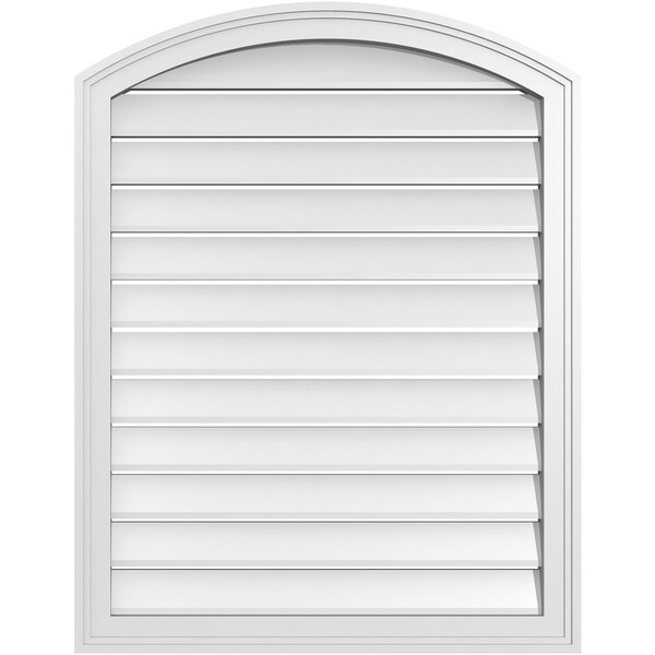 Ekena Millwork Arch Top Surface Mount PVC Gable Vent: Non-Functional, w/2"W x 1-1/2"P Brickmould Frame, 28"W x 34"H - GVPAR28X3402SN