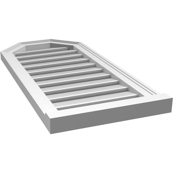 Ekena Millwork Octagonal Top Surface Mount PVC Gable Vent w/ 2"W x 2"P Brickmould Sill Frame, 16"W x 34"H - GVPOT16X3403SF