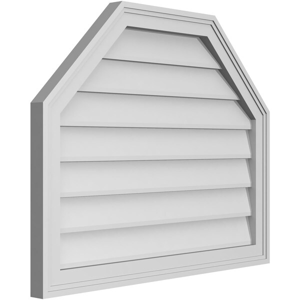 Ekena Millwork Octagonal Top Surface Mount PVC Gable Vent w/ 2"W x 1-1/2"P Brickmould Frame, 30"W x 24"H - GVPOT30X2402SN