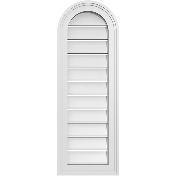 Ekena Millwork Round Top Surface Mount PVC Gable Vent: Functional, w/ 2"W x 1-1/2"P Brickmould Frame, 12"W x 34"H - GVPRT12X3402SF