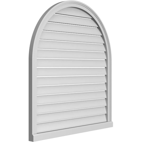 Ekena Millwork Round Top Surface Mount PVC Gable Vent: Functional, w/ 2"W x 2"P Brickmould Sill Frame, 38"W x 42"H - GVPRT38X4203SF