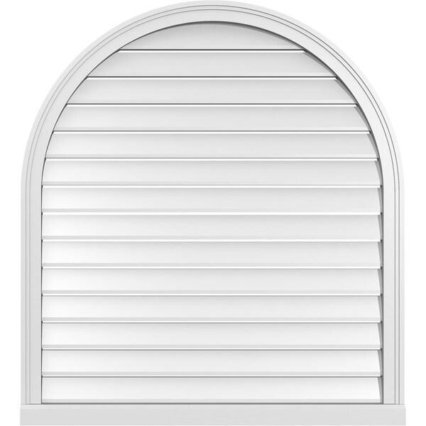 Ekena Millwork Round Top Surface Mount PVC Gable Vent: Functional, w/ 2"W x 2"P Brickmould Sill Frame, 38"W x 42"H - GVPRT38X4203SF