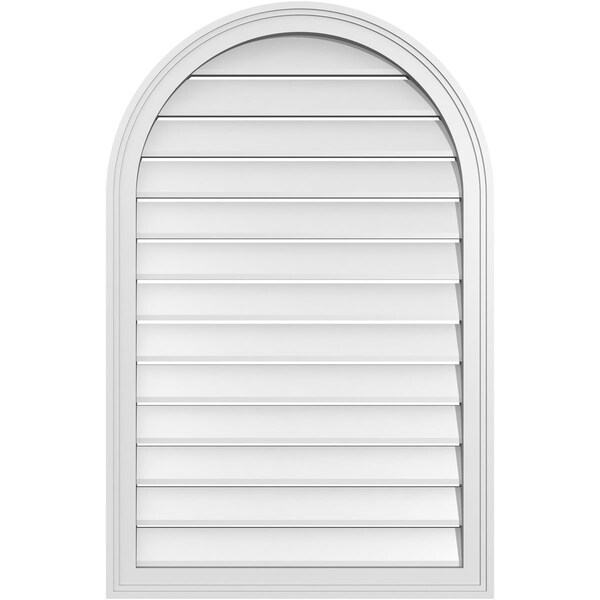 Ekena Millwork Round Top Surface Mount PVC Gable Vent: Functional, w/ 2"W x 1-1/2"P Brickmould Frame, 26"W x 40"H - GVPRT26X4002SF