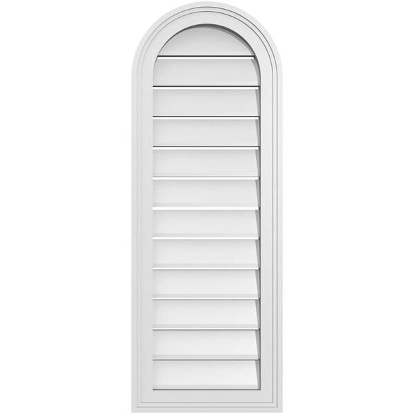 Ekena Millwork Round Top Surface Mount PVC Gable Vent: Functional, w/ 2"W x 1-1/2"P Brickmould Frame, 14"W x 38"H - GVPRT14X3802SF