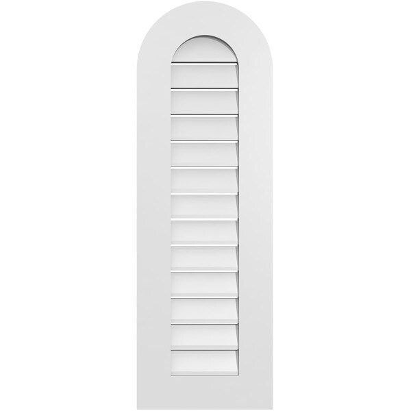 Ekena Millwork Round Top Surface Mount PVC Gable Vent: Functional, w/ 3-1/2"W x 1"P Standard Frame, 14"W x 42"H - GVPRT14X4201SF