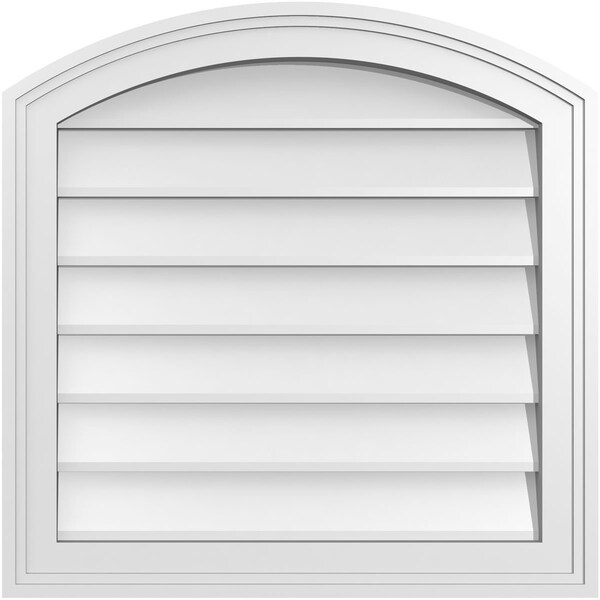 Ekena Millwork Arch Top Surface Mount PVC Gable Vent: Functional, w/ 2"W x 1-1/2"P Brickmould Frame, 22"W x 22"H - GVPAR22X2202SF