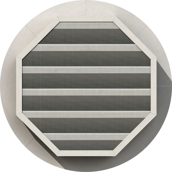 Ekena Millwork Round Gable Vent Primed, Functional, Pine Gable Vent w/ 1" x 4" Flat Trim Frame, 34"W x 34"H - GVWRO34X3401SFPPI