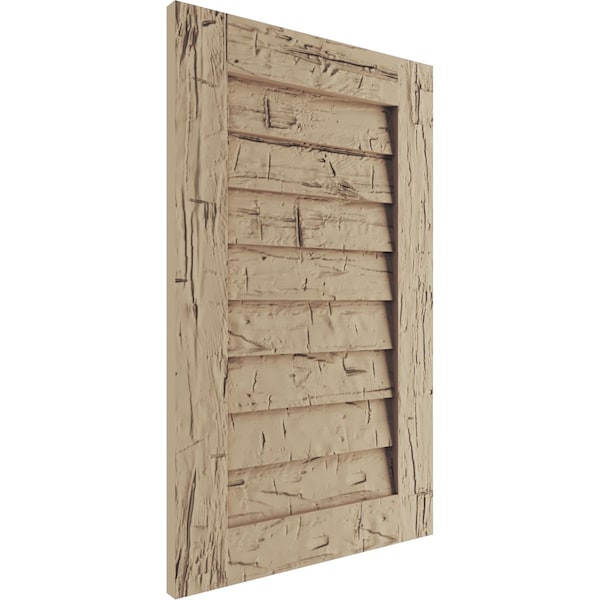 Ekena Millwork Timberthane Hand Hewn Vertical Faux Wood Non-Functional Gable Vent, Primed Tan, 16"W x 36"H - GVURVE16X36DHHPR