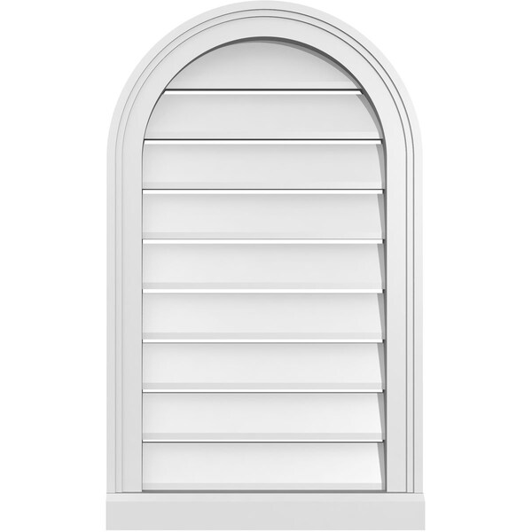 Ekena Millwork Round Top Surface Mount PVC Gable Vent: Functional, w/ 2"W x 2"P Brickmould Sill Frame, 18"W x 30"H - GVPRT18X3003SF