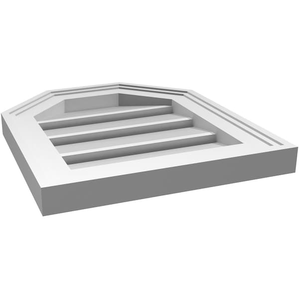 Ekena Millwork Octagonal Top Surface Mount PVC Gable Vent w/ 2"W x 1-1/2"P Brickmould Frame, 14"W x 16"H - GVPOT14X1602SF
