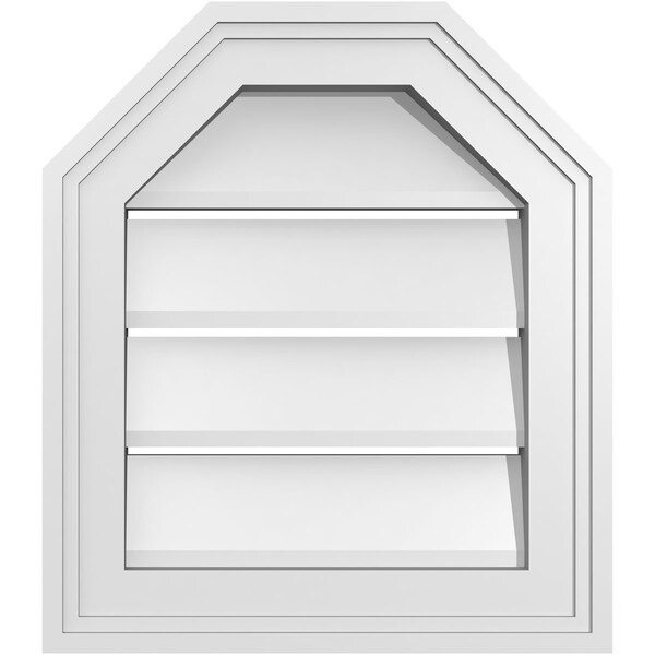 Ekena Millwork Octagonal Top Surface Mount PVC Gable Vent w/ 2"W x 1-1/2"P Brickmould Frame, 14"W x 16"H - GVPOT14X1602SF