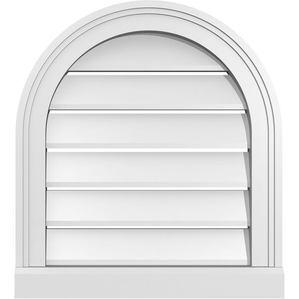 Ekena Millwork Round Top Surface Mount PVC Gable Vent: Functional, w/ 2"W x 2"P Brickmould Sill Frame, 18"W x 20"H - GVPRT18X2003SF
