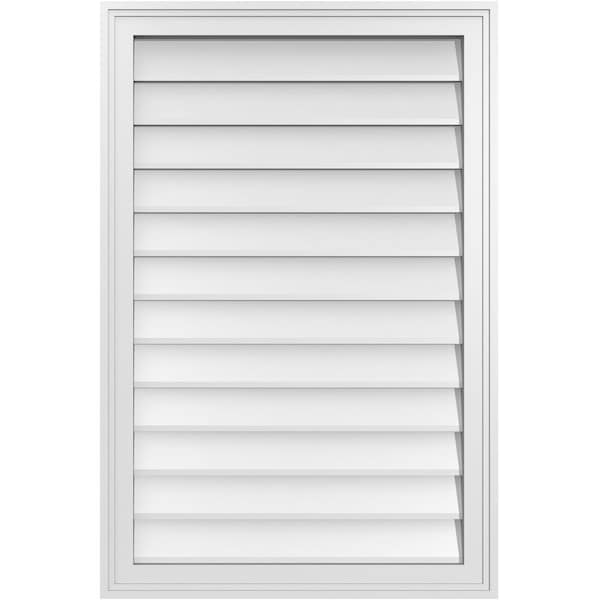 Ekena Millwork Vertical Surface Mount PVC Gable Vnt: Non-Functional, w/2"W x 1-1/2"H, Brickmould Frame, 24"W x 36"H - GVPVE24X3602SN
