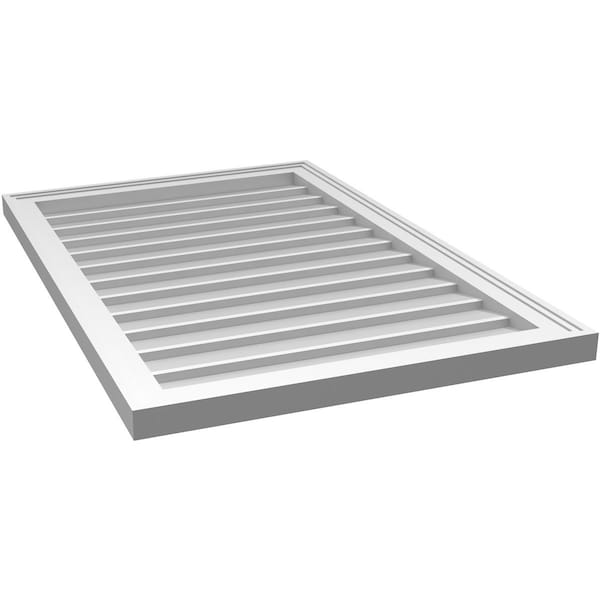 Ekena Millwork Vertical Surface Mount PVC Gable Vnt: Non-Functional, w/2"W x 1-1/2"H, Brickmould Frame, 24"W x 36"H - GVPVE24X3602SN