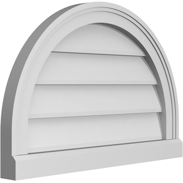 Ekena Millwork Round Top Surface Mount PVC Gable Vent w/ 2"W x 2"P Brickmould Sill Frame, 24"W x 16"H - GVPRT24X1603SN