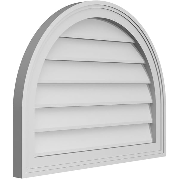 Ekena Millwork Round Top Surface Mount PVC Gable Vent w/ 2"W x 1-1/2"P Brickmould Frame, 26"W x 20"H - GVPRT26X2002SN