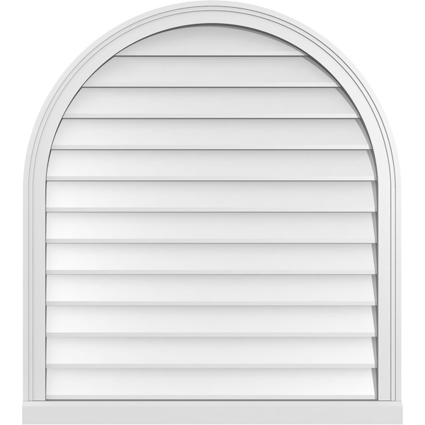 Ekena Millwork Round Top Surface Mount PVC Gable Vent w/ 2"W x 2"P Brickmould Sill Frame, 34"W x 38"H - GVPRT34X3803SN