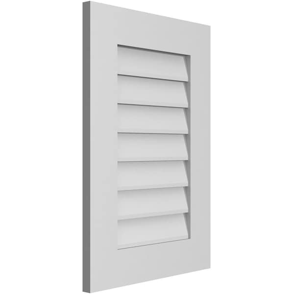 Ekena Millwork Vertical Surface Mount PVC Gable Vent: Non-Functional, w/ 3-1/2"W x 1"P Standard Frame, 18"W x 26"H - GVPVE18X2601SN