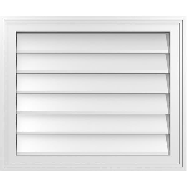 Ekena Millwork Vertical Surface Mount PVC Gable Vnt: Non-Functional, w/2"W x 1-1/2"H, Brickmould Frame, 24"W x 20"H - GVPVE24X2002SN