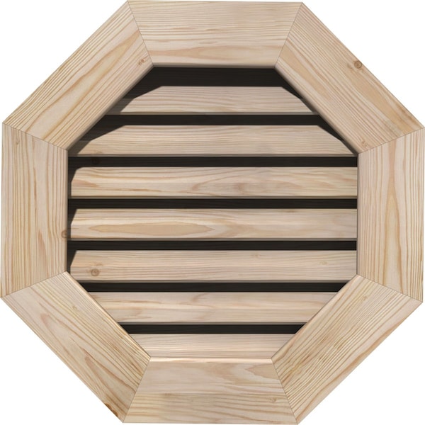 Ekena Millwork Octagonal Gable Vent Unfinished, Functional, Pine Gable Vent w/ 1" x 4" Flat Trim Frame, 22"W x 22"H - GVWOC22X2201SFUPI