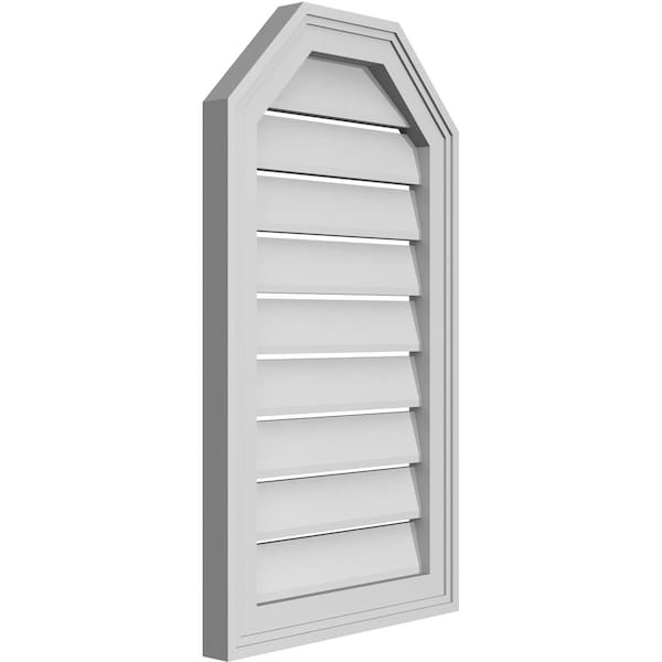 Ekena Millwork Octagonal Top Surface Mount PVC Gable Vent w/ 2"W x 1-1/2"P Brickmould Frame, 16"W x 28"H - GVPOT16X2802SF